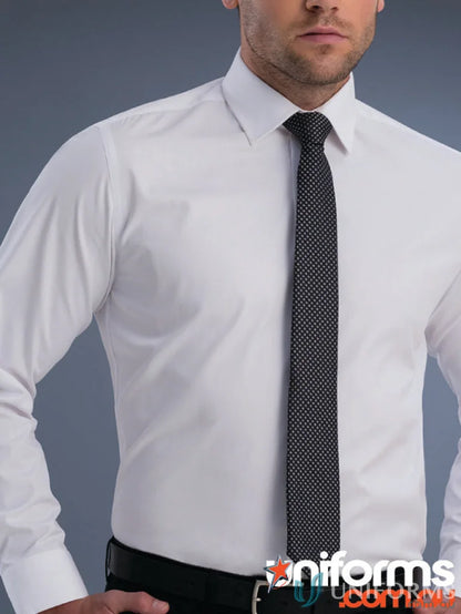 Keval Men’s Slim Fit Long Sleeve Pinpoint Oxford Dress Shirt with Black Tie