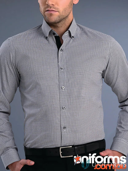 872-jk Keval men’s slim fit small check shirt with gray pattern and black belt