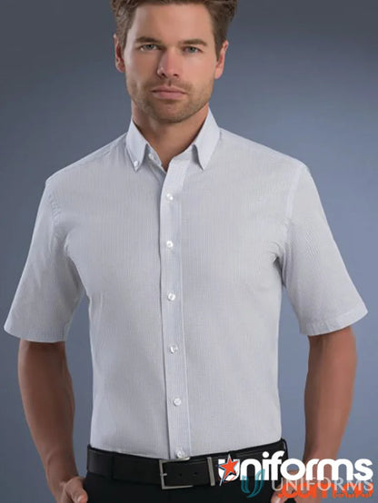 Man wearing Keval SLIM FIT SS Mini Check short-sleeve shirt for men’s style