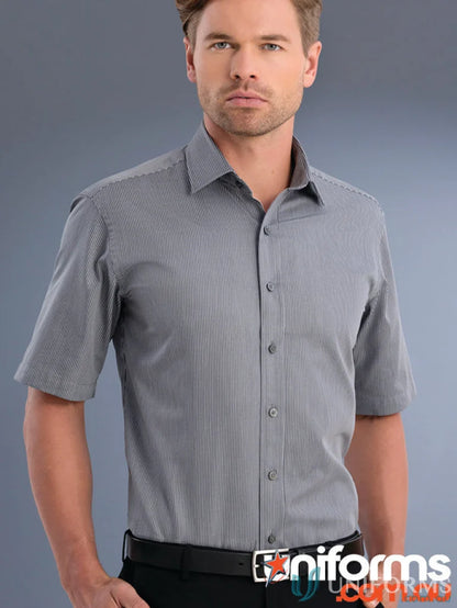 Gray striped short-sleeved Keval Slim Fit SS Pinstripe Shirt for men’s style