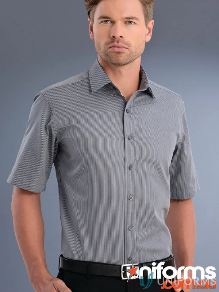 Gray striped short-sleeved Keval Slim Fit SS Pinstripe Shirt for men’s style