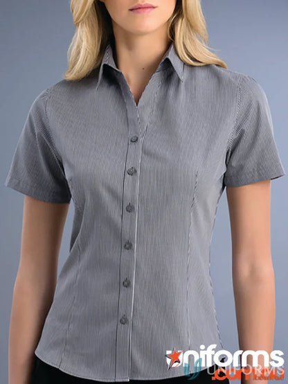 Keval SLIM FIT SS Pinstripe Shirt with open neck and striped short sleeves