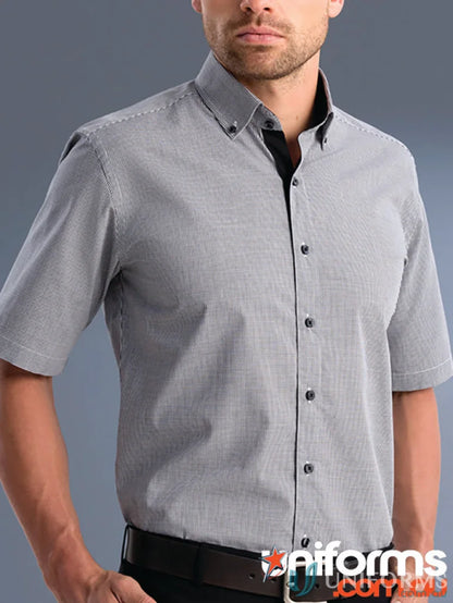 873-jk Keval men’s slim fit short check shirt in grey micro-check pattern