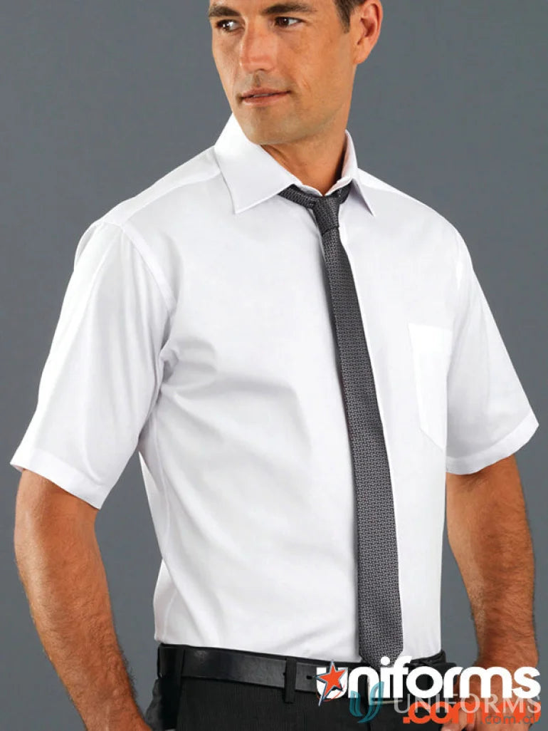 Keval Men’s Short Pinpoint Oxford Shirt with dark tie and black belt for a sharp look