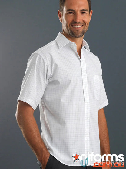 Men’s short-sleeved button-down shirt in grey with window check style 231-jk Keval SS