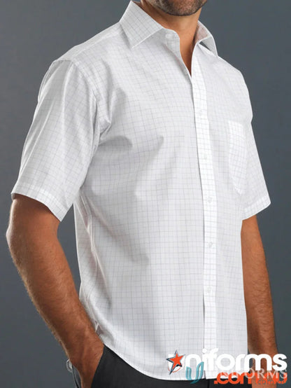 Keval SS Window Check Shirt in grey, short sleeve checkered dress shirt style 231-jk