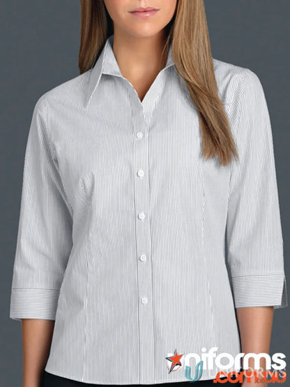 Keval Womens 3qtr Herringbone Stripe Shirt with semi-tailored fit and three-quarter sleeves