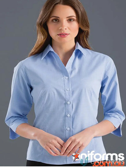 Light blue semi-tailored sleeve multi check shirt from 354-JK Keval Women’s collection