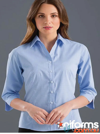 Light blue sleeve multi check shirt from 354-jk Keval Women’s with semi-tailored fit