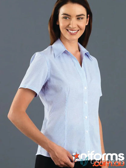 Keval Womens SS Short Sleeve Mini Check Shirt with striped pattern for a casual look