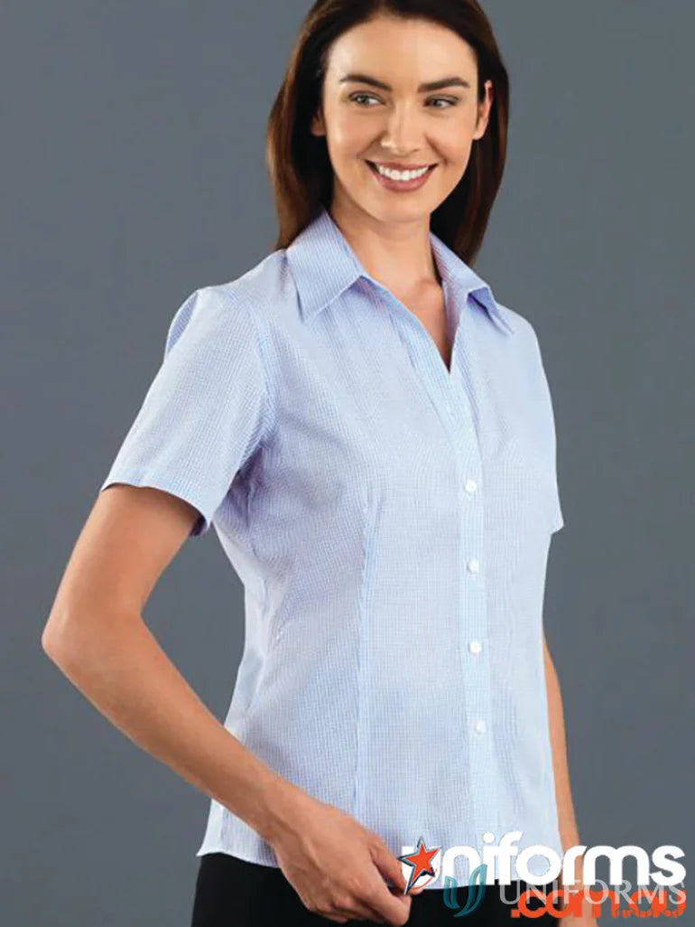 Keval Womens SS Short Sleeve Mini Check Shirt with striped pattern for a casual look