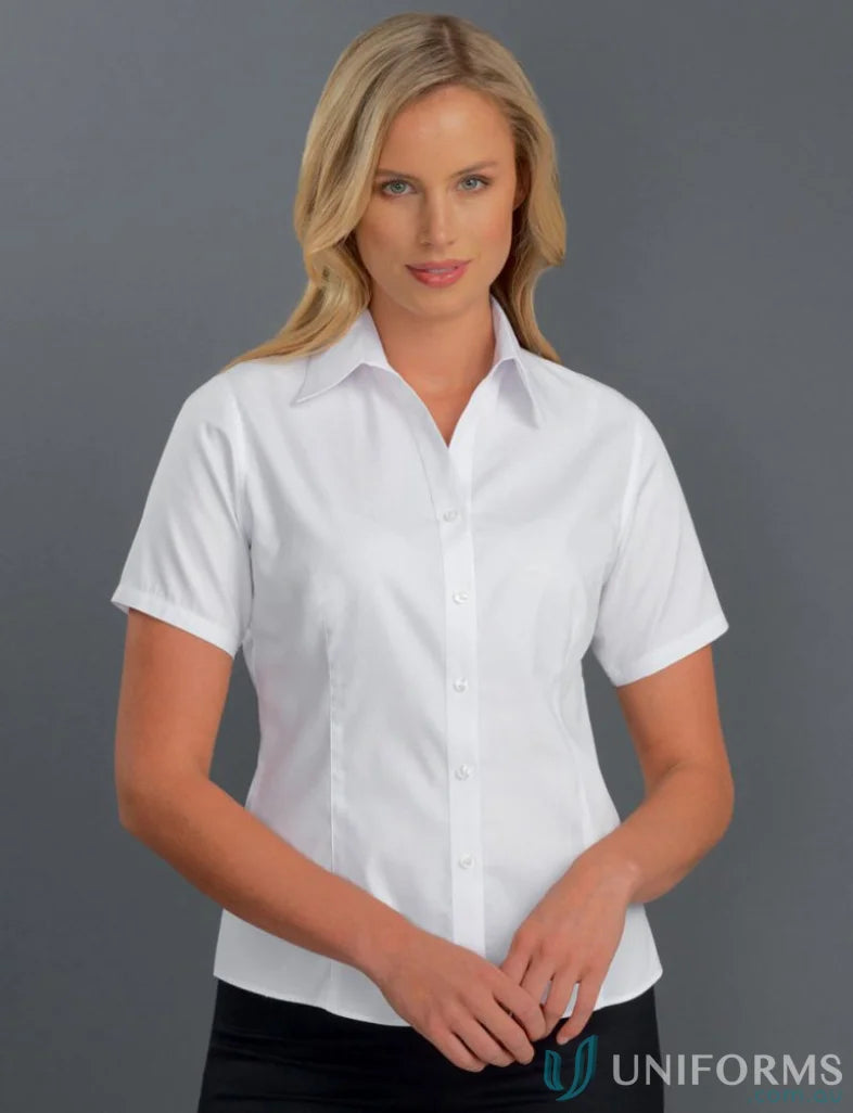 Keval White Women’s Pinpoint Oxford Short-Sleeve Button-Down Shirt for women