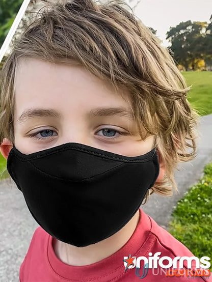 Kid wearing a black cotton face mask with adjustable toggle from Kids 3 Layer Face Masks