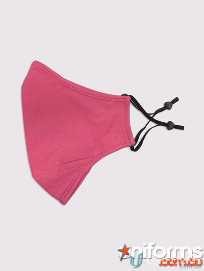 Fuchsia pink reusable cotton face mask with adjustable toggle ear loops for kids