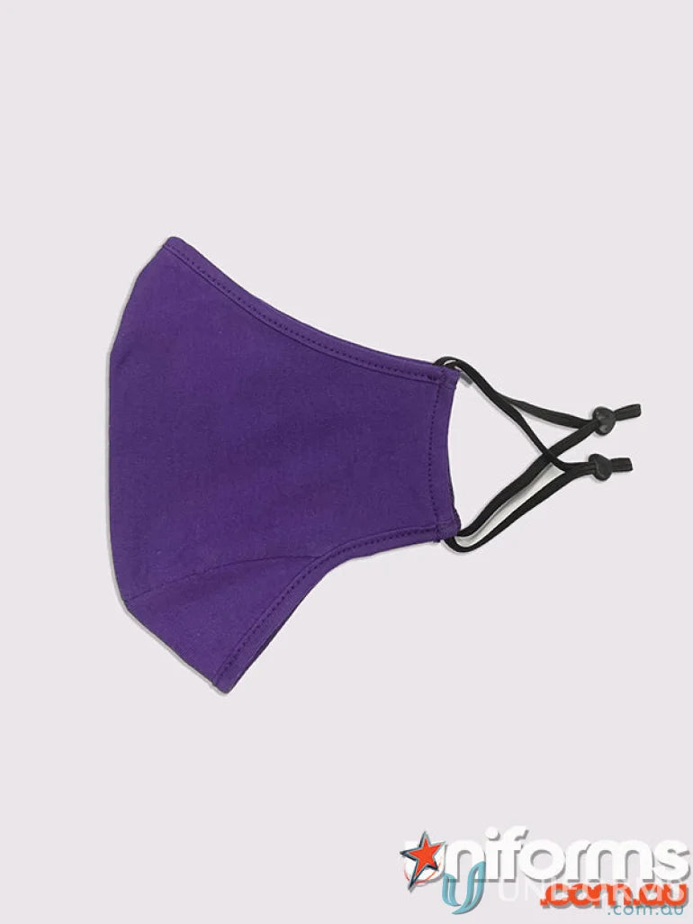 Kids 3 Layer Face Masks reusable deep purple cotton face mask with adjustable toggle