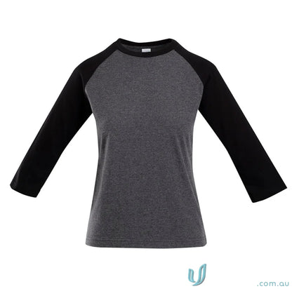 Kids 3Qtr Raglan Tee in gray and black, perfect for casual uniforms or workwear