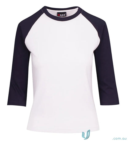Kids 3Qtr Raglan Tee with white and navy raglan shirt, perfect for school uniforms or workwear