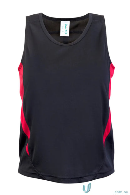 Kids Accelerator CoolDry Singlet black athletic tank top with red side panels for uniforms