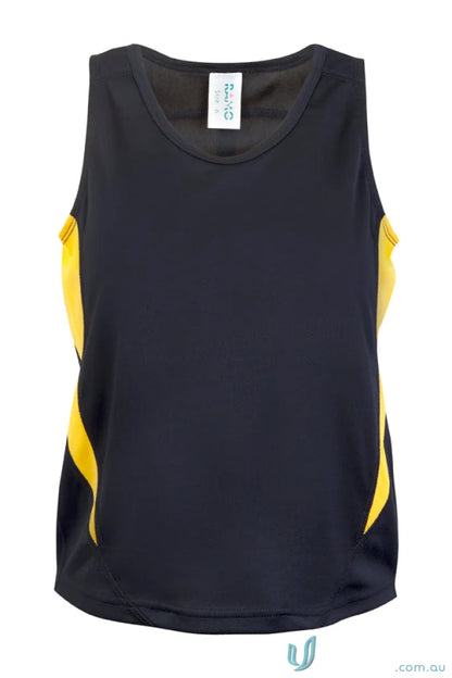 Kids Accelerator CoolDry Singlet black athletic tank top with yellow side panels for uniforms