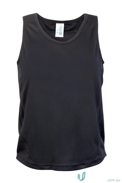 Kids Accelerator black sleeveless activewear top perfect for uniforms and workwear