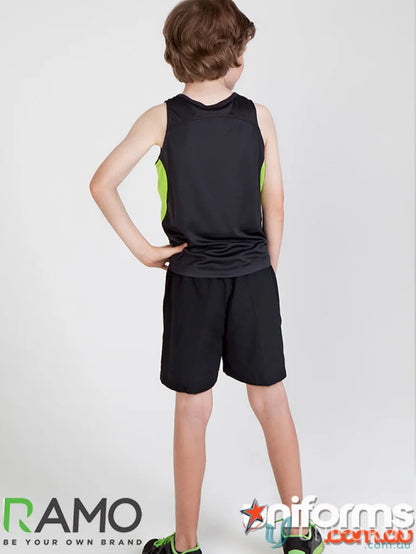 Kids Accelerator cooldry singlet with black and lime green athletic tank top and shorts