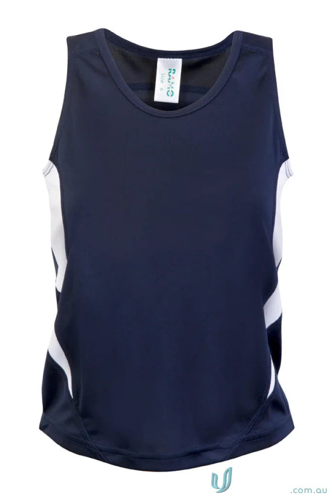 Kids Accelerator navy blue athletic tank top with white side panels for uniforms or workwear