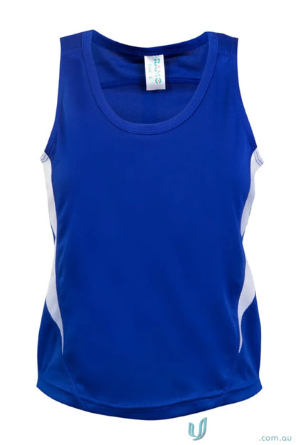 Kids Accelerator CoolDry Singlet in royal blue with white side panels, perfect for uniforms