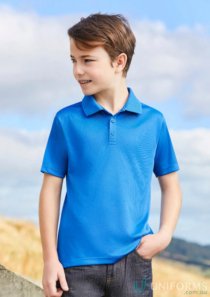 Kids Action Polo boy’s blue polo shirt made from breathable sports knit for school uniforms