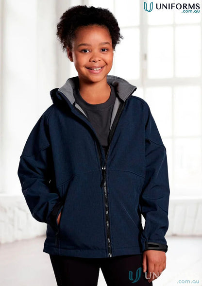 Kids Aspen Softshell Hooded Jacket in Navy Blue for Spirit Kids jk33k softshell hood jacket