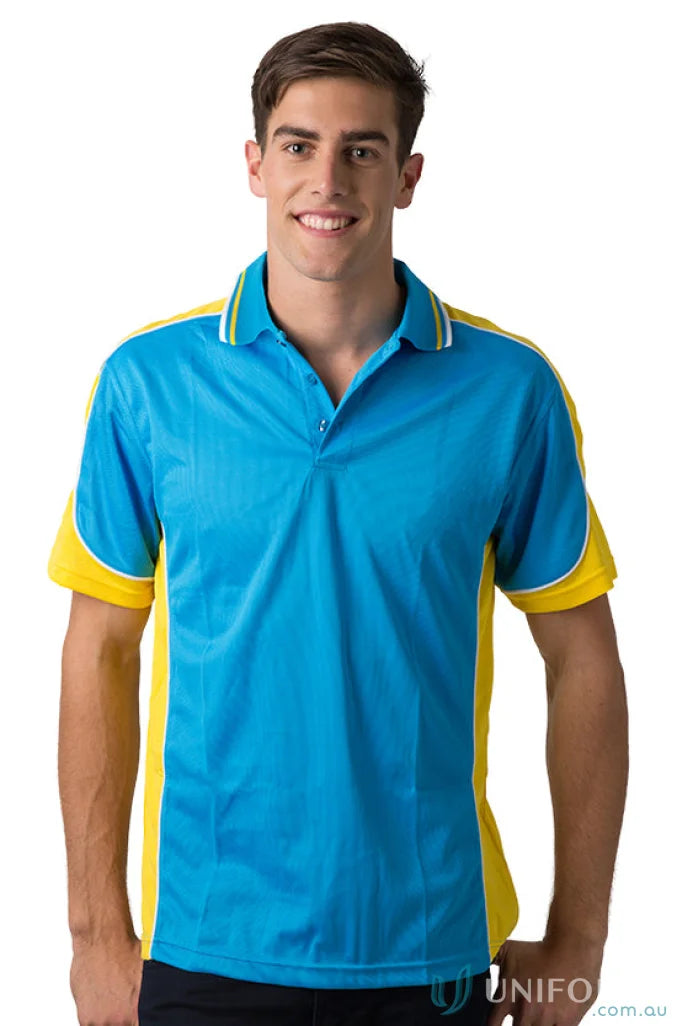 Kids Auburn Polo shirt featuring cooldry moisture management technology in blue and yellow