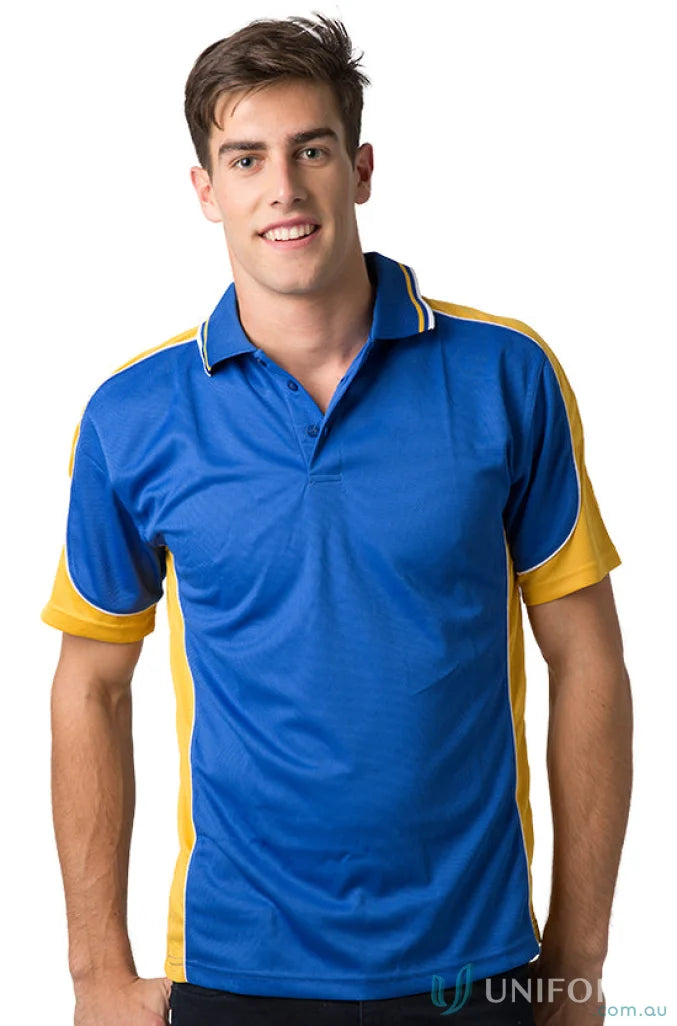 Kids Auburn Polo with cooldry technology, blue and yellow moisture-wicking shirt
