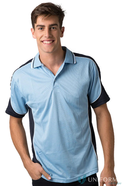 Kids Auburn Polo with cooldry moisture management technology in light blue and navy