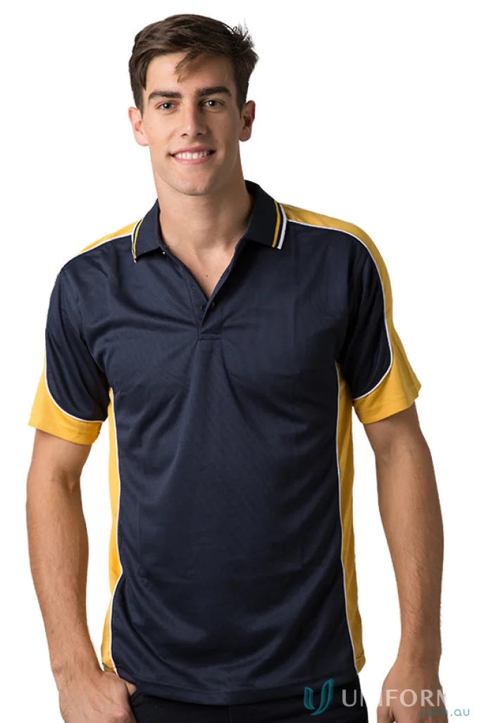 Kids Auburn Polo in navy and gold showcasing cooldry moisture management technology