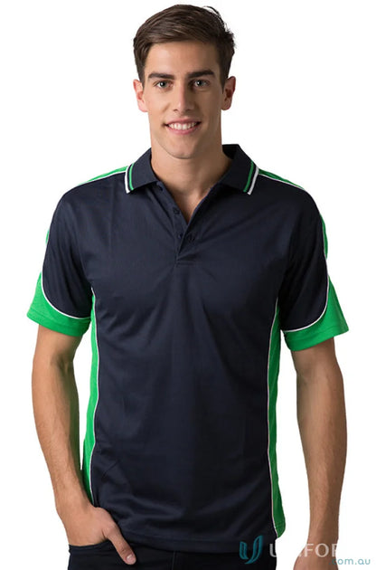 Kids Auburn Polo shirt with navy and green colors, featuring CoolDry moisture management tech