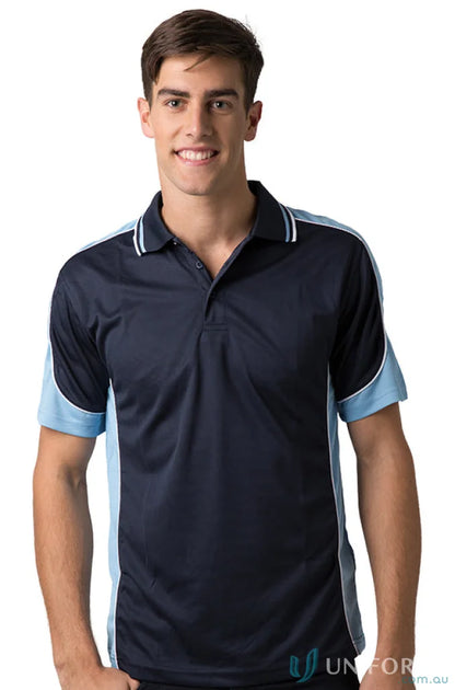 Kids Auburn Polo with cooldry moisture management technology in navy and light blue