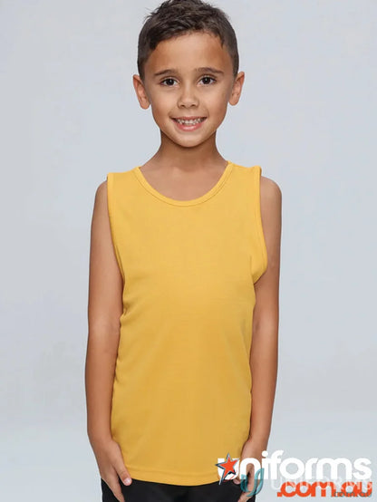 Kids Botany Singlet in bright yellow, perfect for kids’ uniforms and workwear style