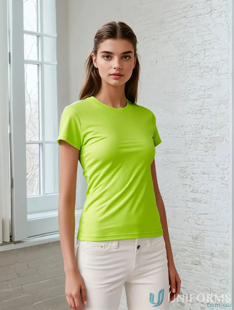 Kids Brightport Tee in lime green with combed cotton, perfect in standard colours