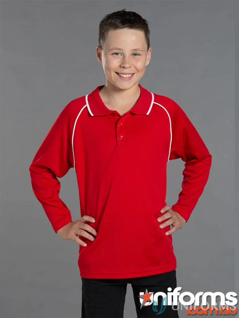 Kids Champion Raglan red long sleeve polo shirt for cooldry long sleeve comfort