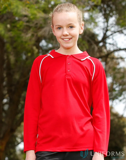 Red kids champion raglan cooldry long sleeve polo shirt for boys