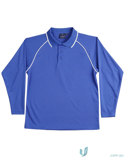 Kids Champion Raglan cooldry long sleeve polo shirt in blue for kids