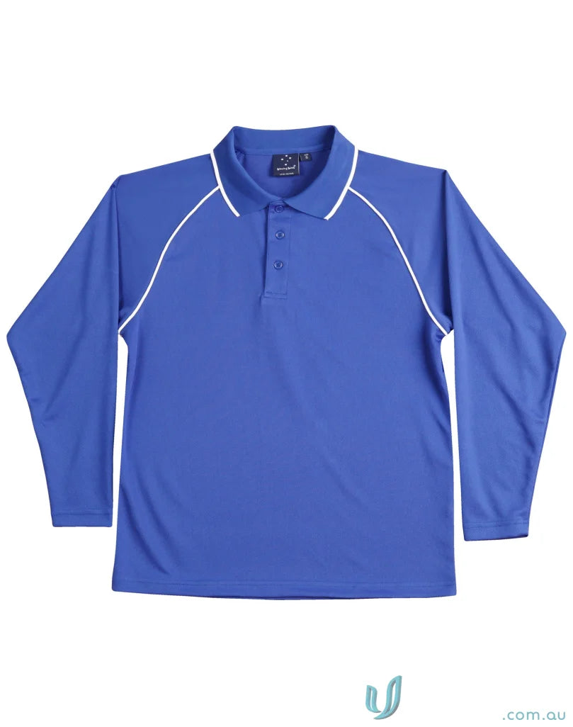 Kids Champion Raglan cooldry long sleeve polo shirt in blue for kids