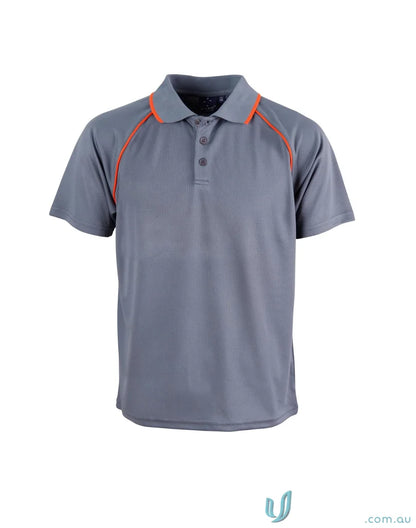 Kids Champion Raglan kids polo shirt with gray and orange raglan sleeves for a winning spirit