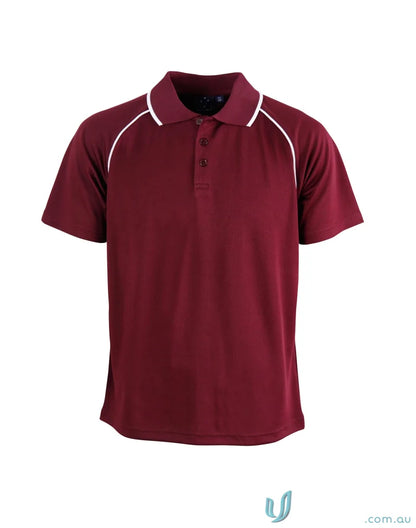 Kids Champion Raglan SS Polo with maroon raglan sleeve and white trim for a winning spirit kids look
