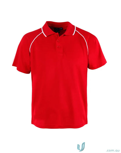Kids Champion Raglan SS Polo featuring a red raglan sleeve polo with white trim