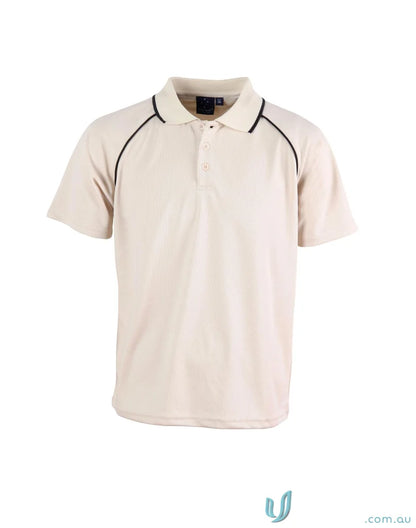Kids Champion Raglan beige polo with black trim, perfect raglan sleeve polo for kids