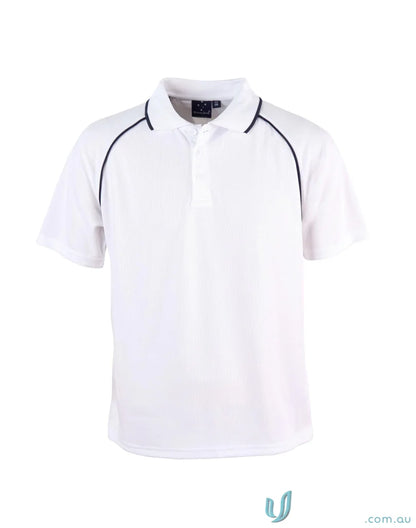 Kids champion raglan white polo shirt with dark trim, perfect for a winning spirit kids style