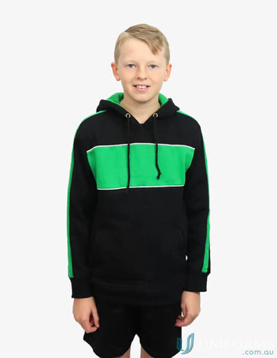 Kids Chesty Hoodie with chest panel in black and green anti-pill fleece bshd11k