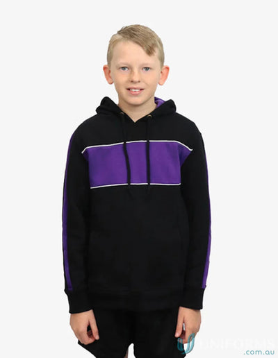 Boys black and purple Kids Chesty Hoodie with anti-pill fleece and chest panel design