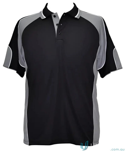 Black and gray Kids CoolDry Alliance Polo in mini waffle fabric, perfect for kids’ spirit cooldry