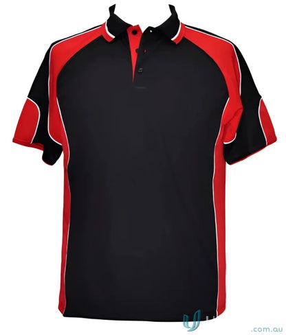 Kids CoolDry Alliance Polo in black and red with mini waffle fabric for kids spirit cooldry